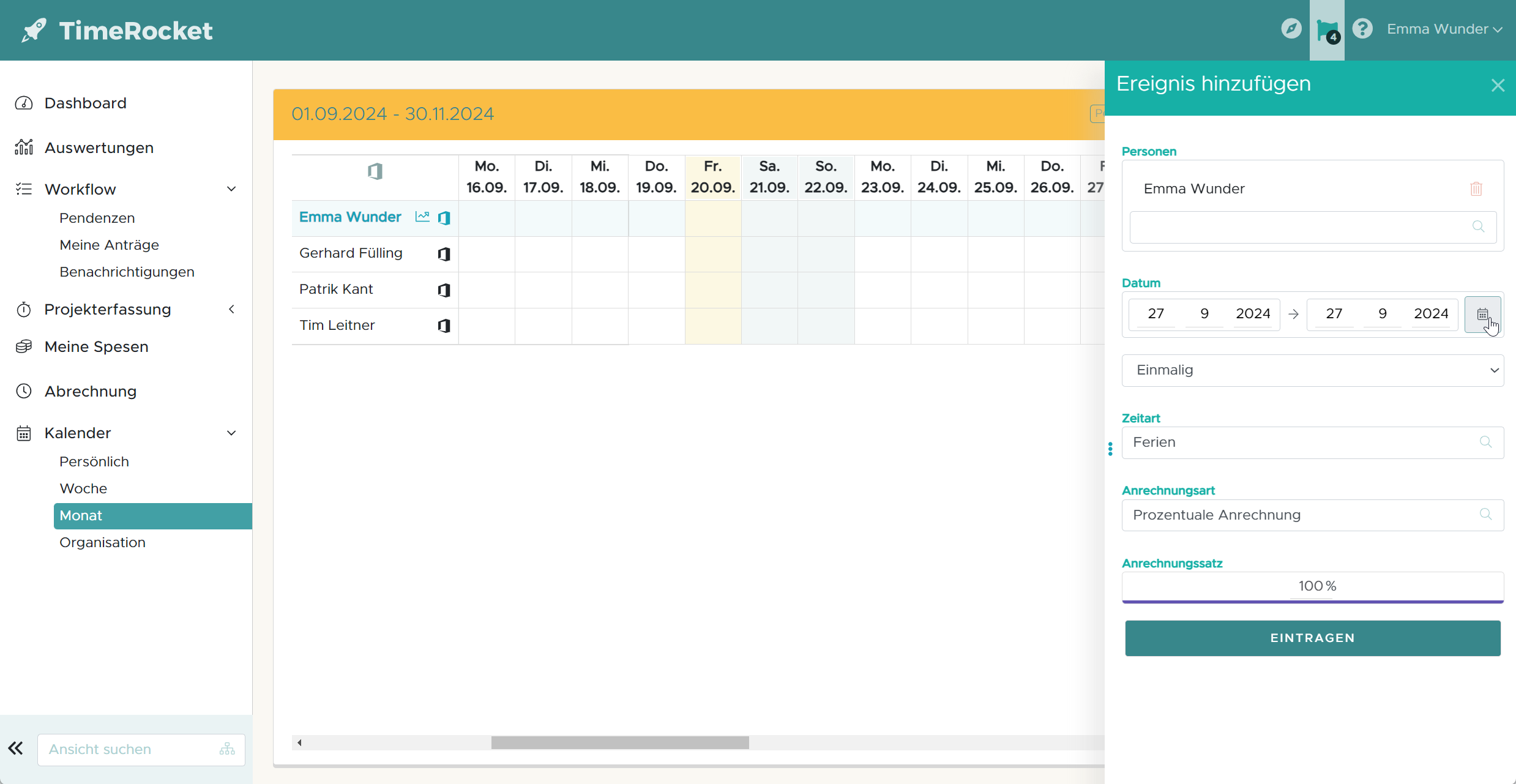 Kalender - Zeitraum auswählen