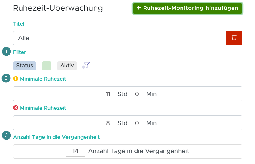 Systemzustand - Ruhezeit-Überwachung
