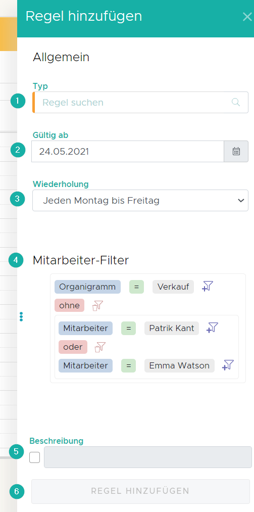Grundbedienung der Regel