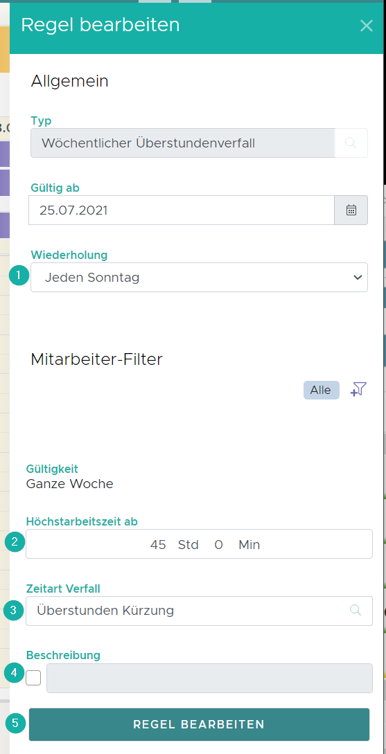 Regel: Wöchentliche Überstundenverfall