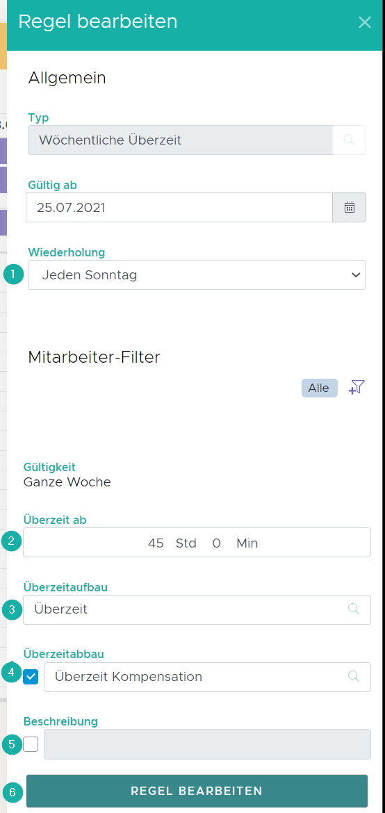 Regel: Wöchentliche Überzeit