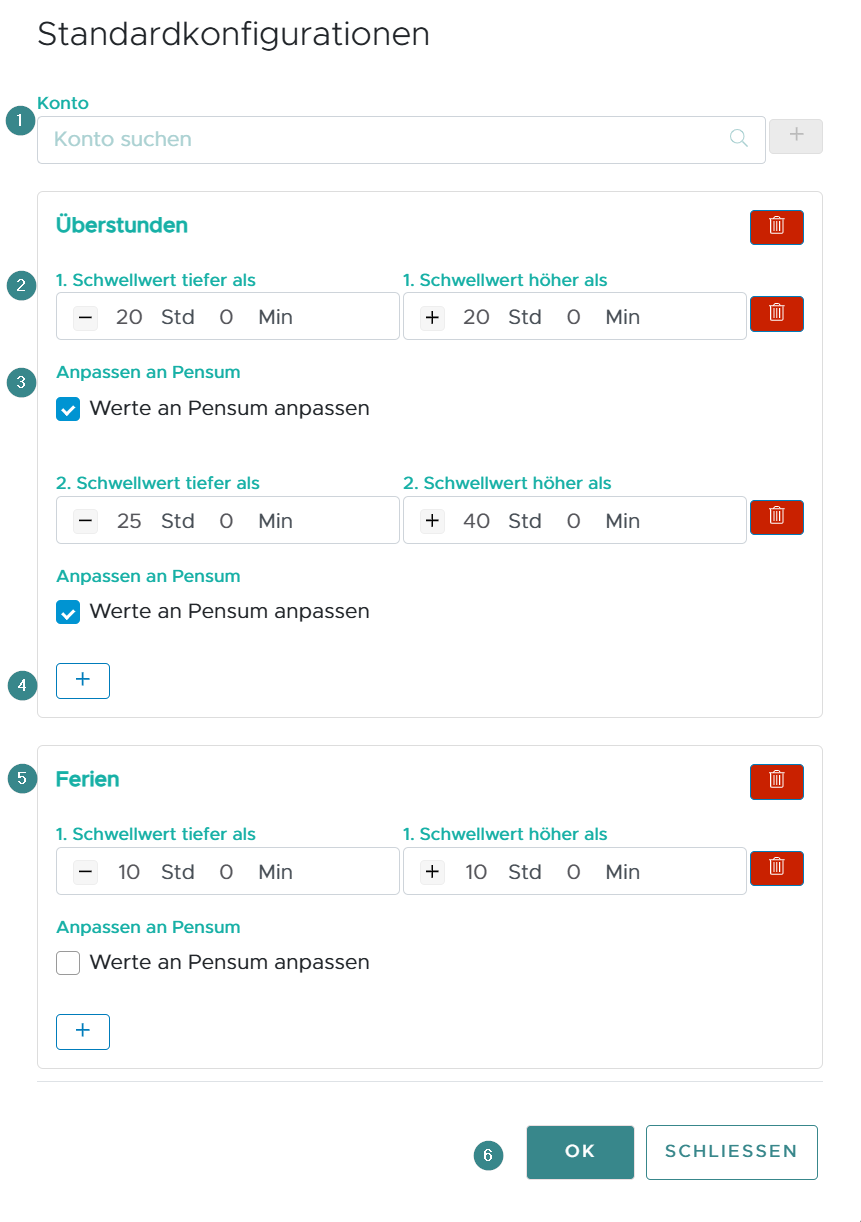 Auswertungen Kontostand Einstellungen