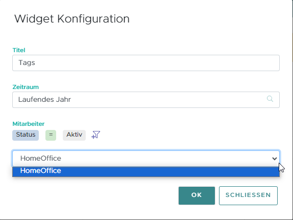 Auswertungen: Tags - Widget konfigurieren