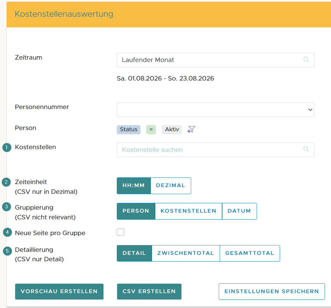 Kostenstellen Auswertung