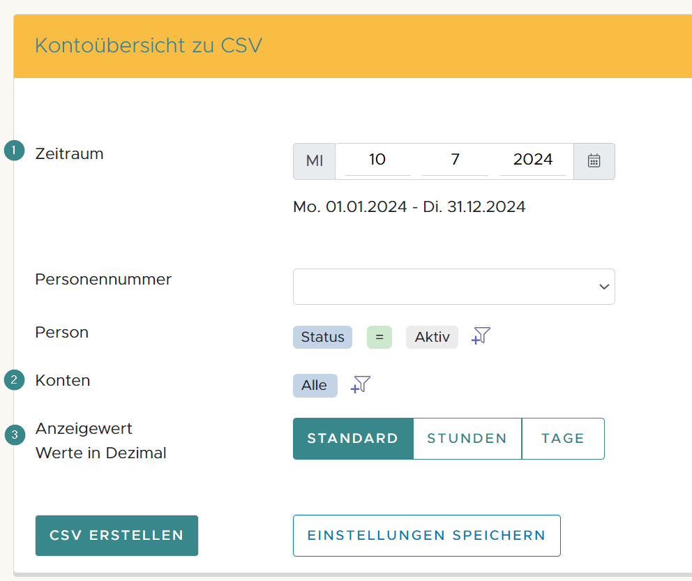 Kontoübersicht zu CSV - Einstellungen
