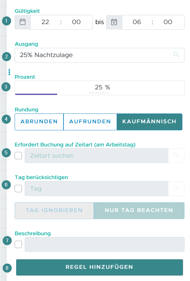 Regel: Tageszeit Gutschrift mit Rundungsoptionen