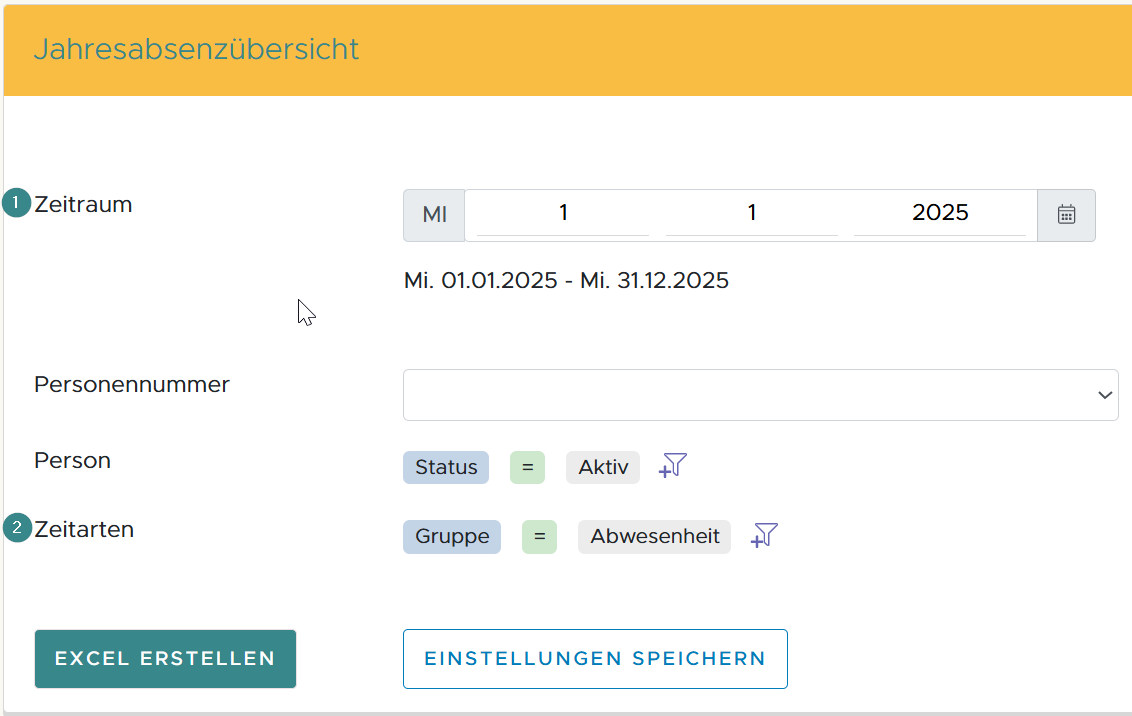 Jahresabsenzübersicht Einstellungen