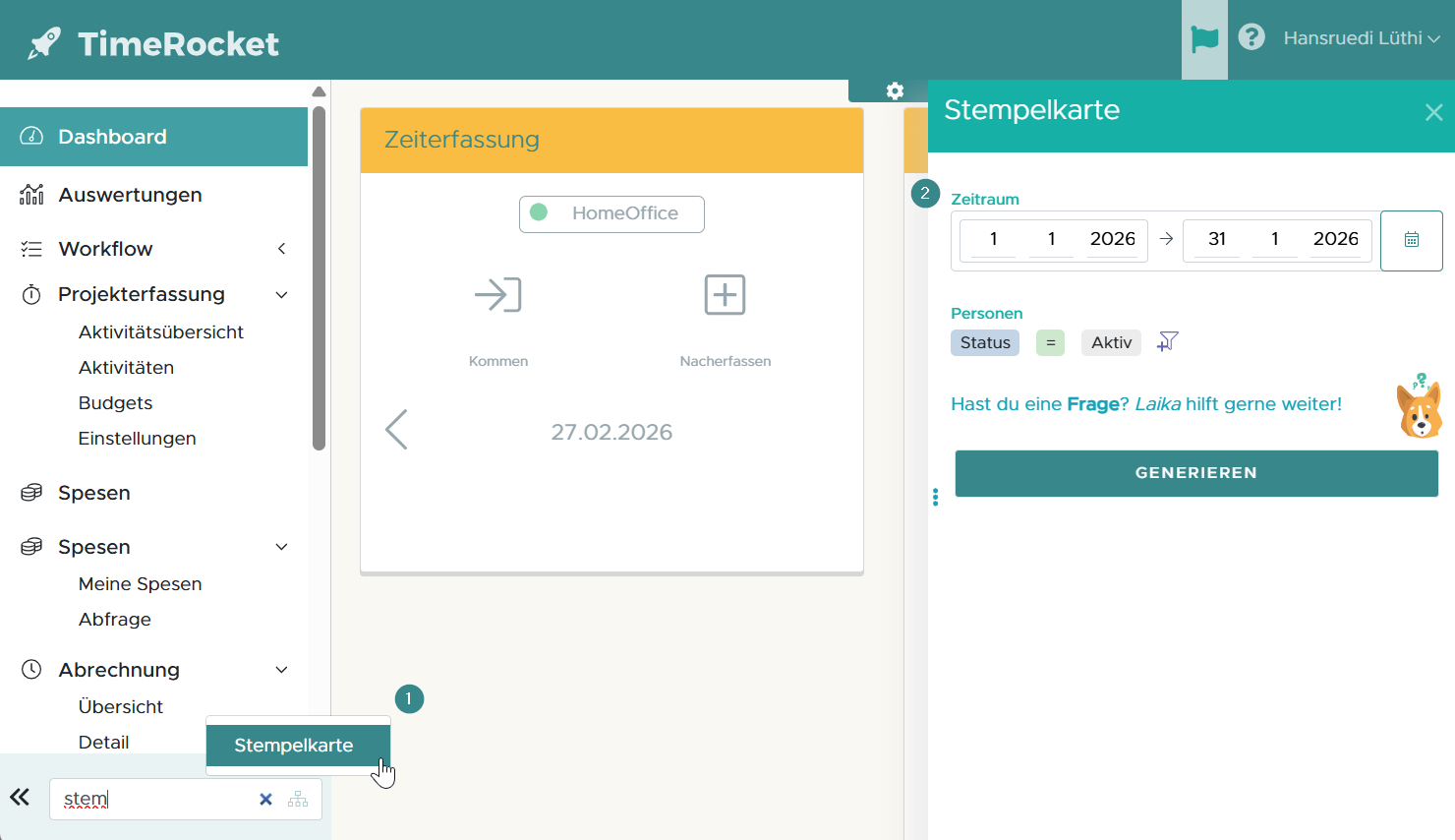 Suche - Stempelkarte generieren