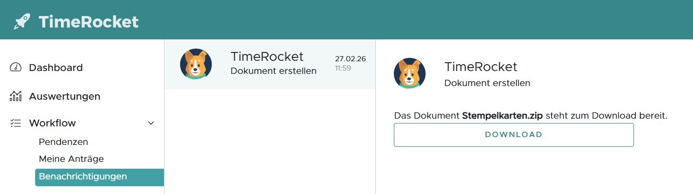 Suche - Stempelkarte Benachrichtigung