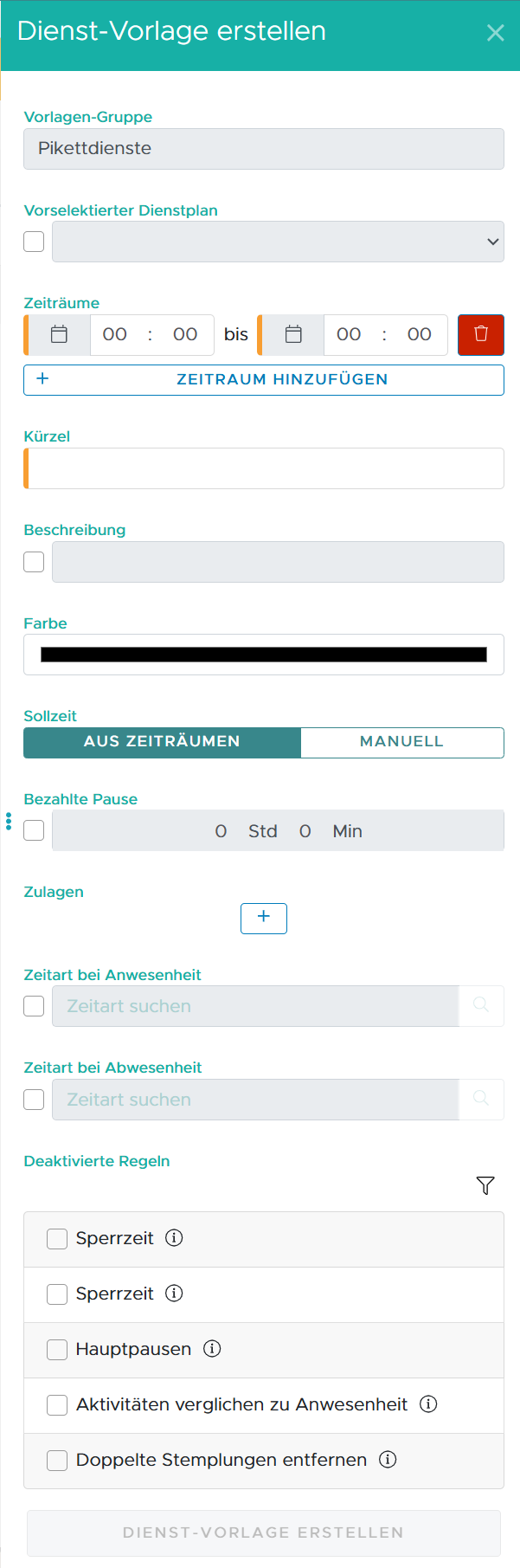 Dienstvorlage erstellen