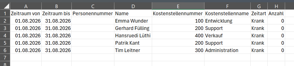 Liste keine Zeitartbuchungen