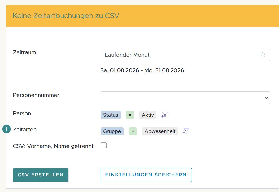 Einstellungen - Keine Zeitartbuchungen